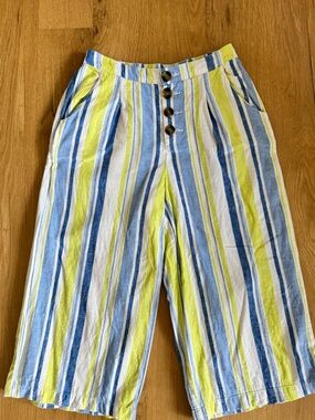 a.n.a Striped Linen Blend Cropped Pants Blue Green Wide Leg Pull On Small